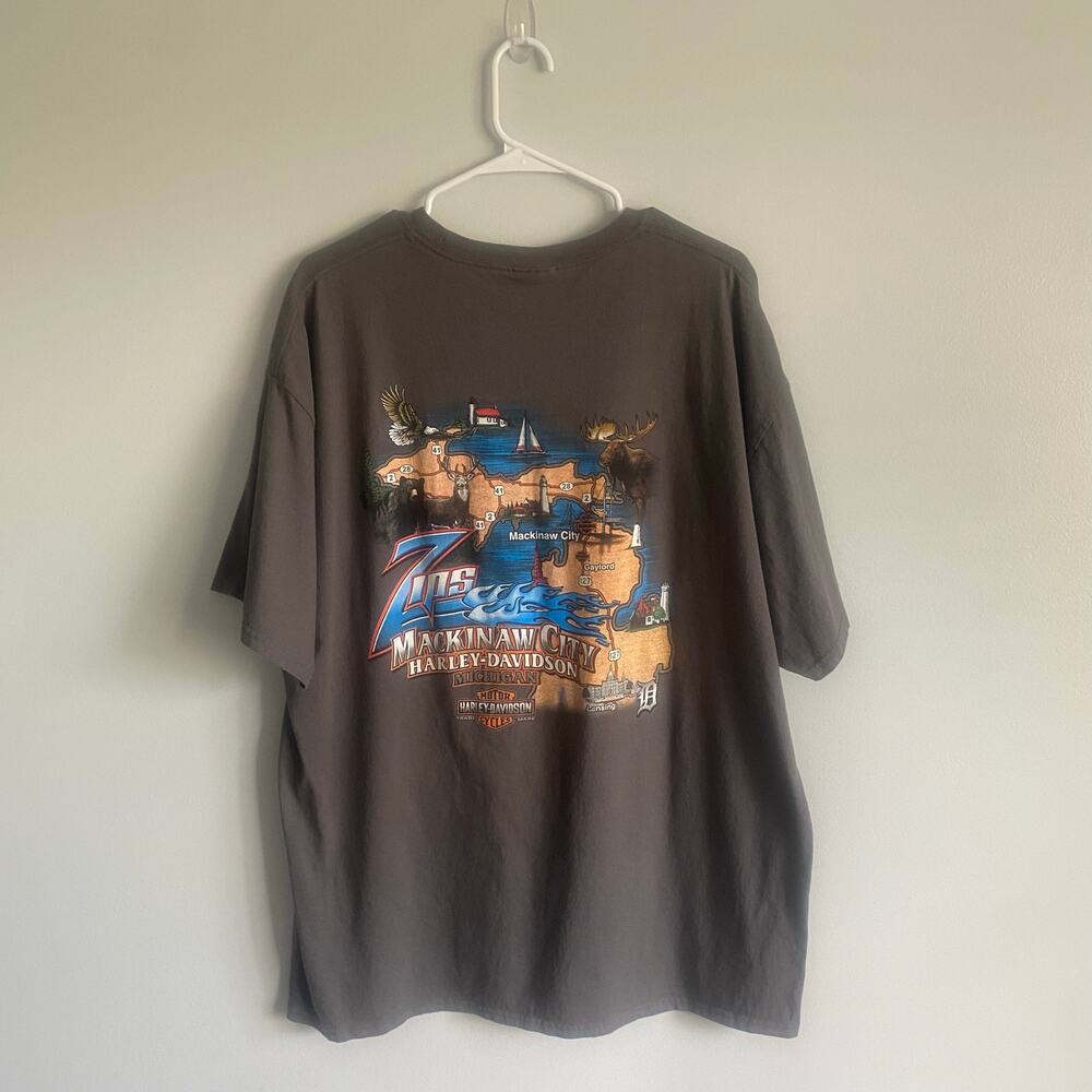 Harley Davidson Mackinac Island Michigan Zips Dark Grey Graphic T-Shirt Size XXL